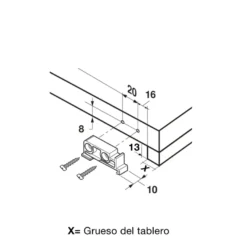 Adaptador enganche trasero guía cuadro para fondos < 16 mm.