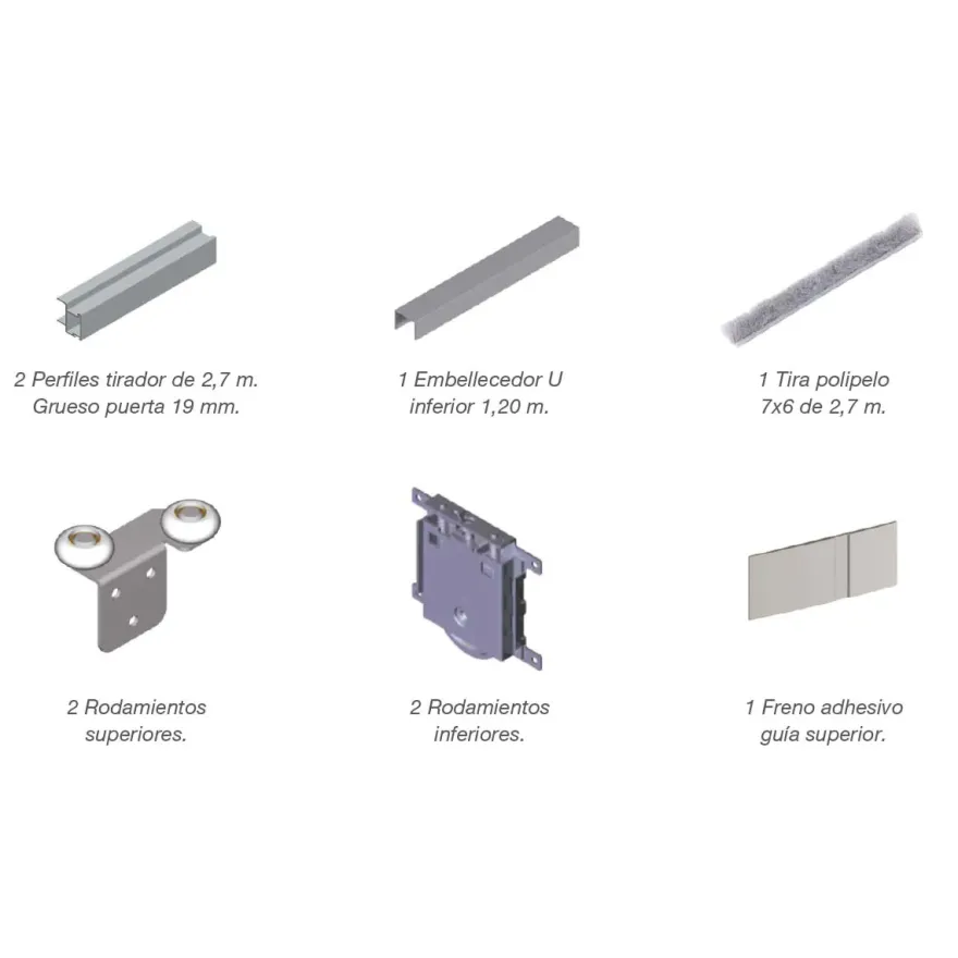 ATLANTICO MIN10 Minimalista - Kit de perfiles para puertas armario correderas