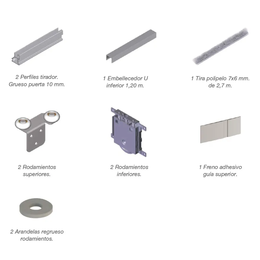 ATLANTICO RT10 - Kit perfiles para puertas correderas de armario empotrado