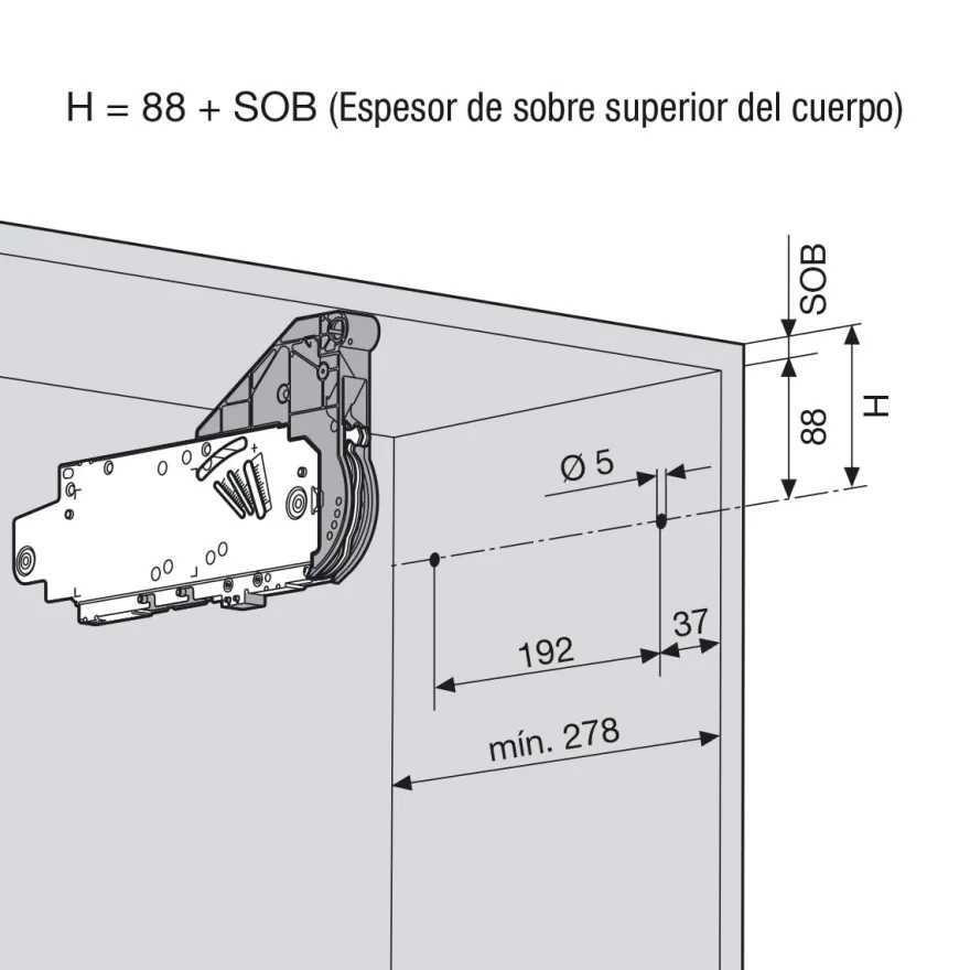 Aventos HL Blum para puertas paralelas abatibles de apertura ascendente