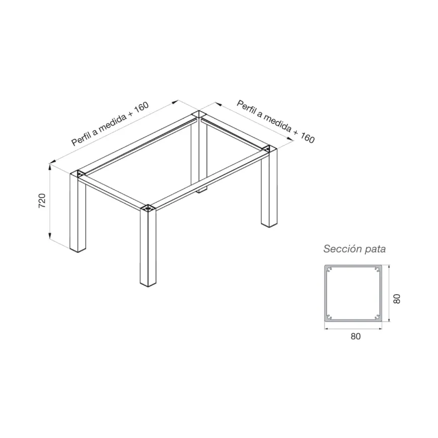 AXEL - Perfilería y patas para estructura mesa