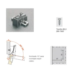 Base inclinable para montajes especiales para bisagras Salice Serie 200