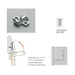 Base inclinable para montajes especiales para bisagras Salice Serie 200