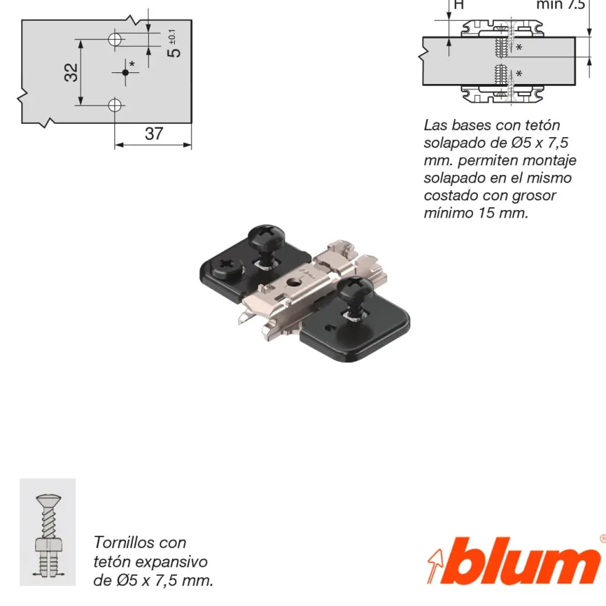 Bases para bisagras Blum Clip-Top con regulación vertical mediante excéntrica