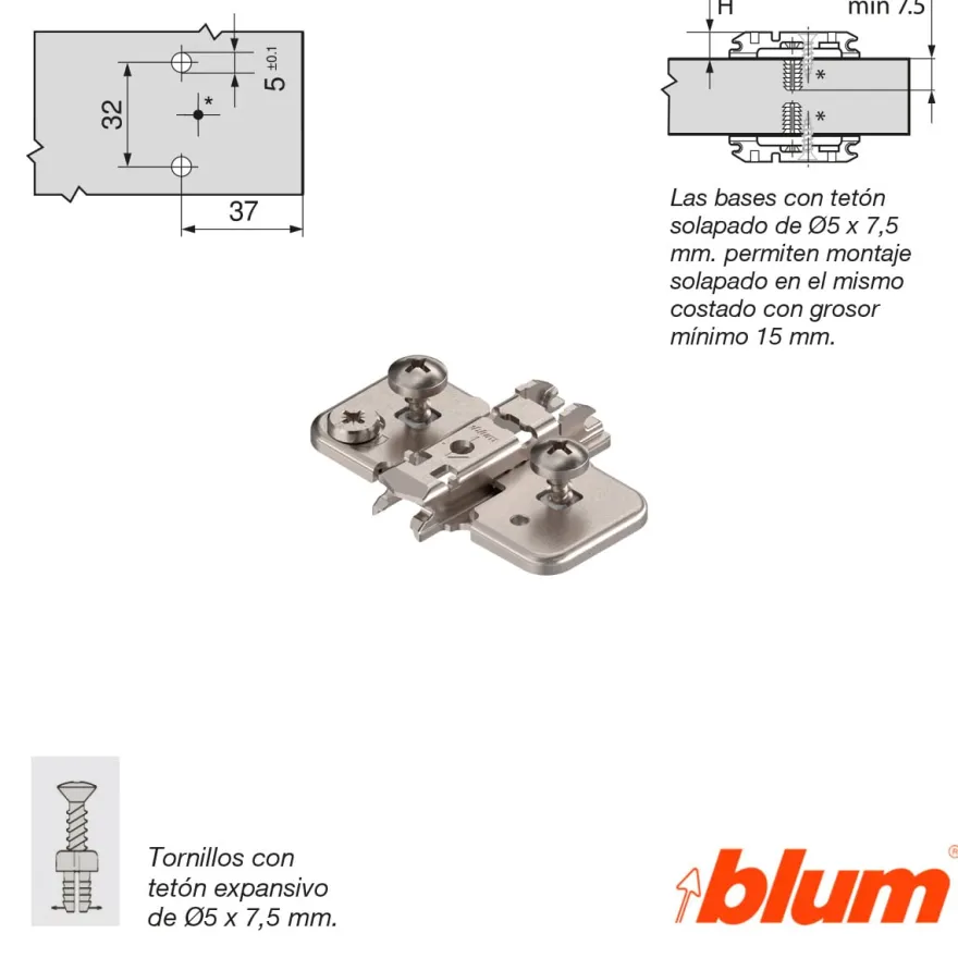 Bases para bisagras Blum Clip-Top con regulación vertical mediante excéntrica