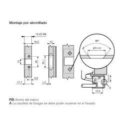 Bisagra Blum Clip Top de apertura 95º para perfiles de Aluminio