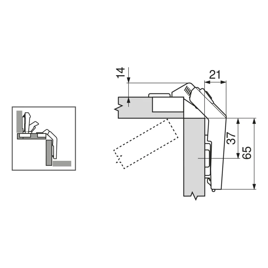 Bisagra Recta BLUM Clip Top de apertura estándar a 60º con cazoleta Ø35 mm para puertas plegables