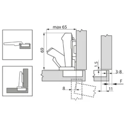 Bisagra recta Blum Clip Top Ø35 mm. Apertura 170º para puertas de gran ángulo. Cierre estándar.