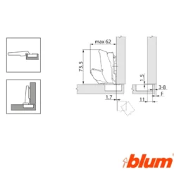 Bisagra recta BLUM Clip Top Ø35 mm. a 125ºpara grandes espesores y montajes específicos / Cierre Decelerante Blumotion