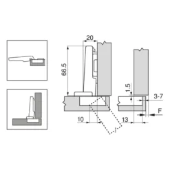 Bisagra recta Blum Clip Top Ø35 mm. a 110º para costados de 19 mm. Apertura estándar.