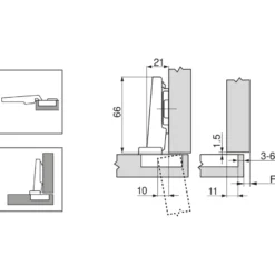Bisagra recta Blum Clip Top Ø35 mm. a 107º para costados de 16 mm.