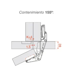 Bisagra Recta SALICE serie 200 de Ø35 mm. y pertura 155º con cierre decelerante Silentia +