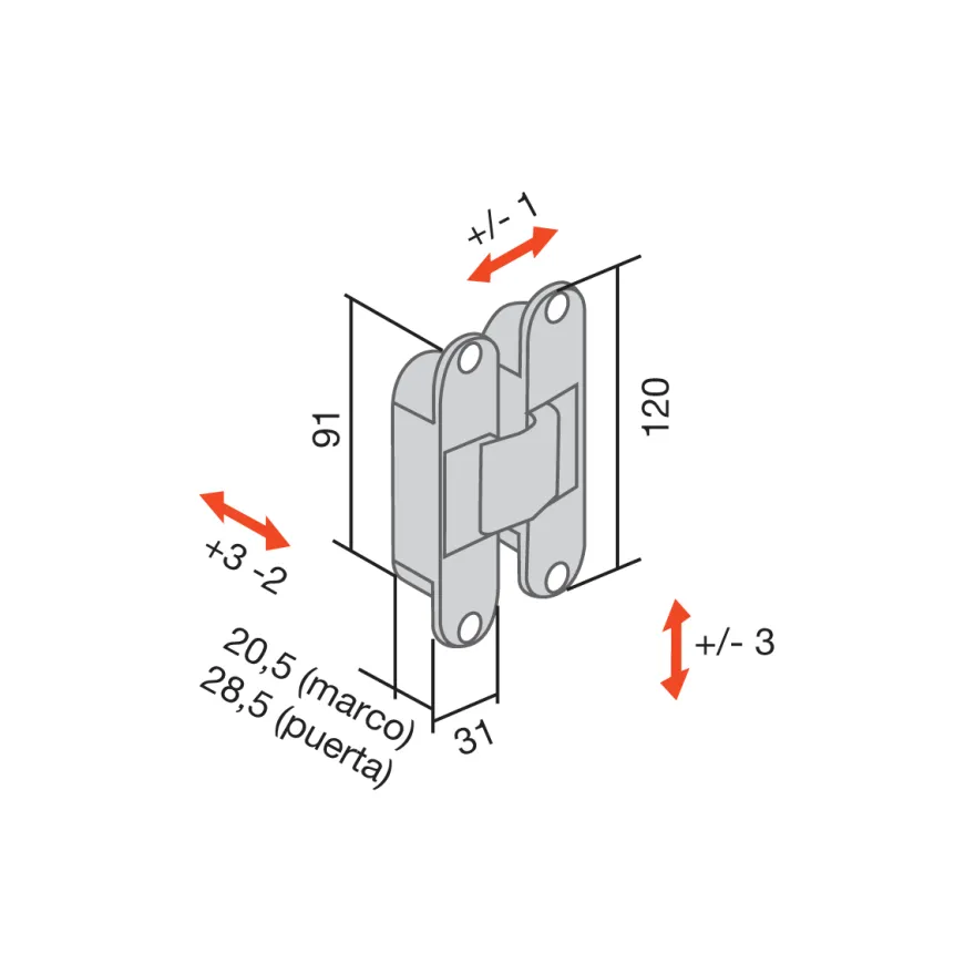 Bisagras ATOMIKA K-8000 - Con 7 pivotes regulables sobre 3 ejes de 60/70Kg. Apertura 180º