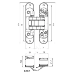 Bisagras ATOMIKA SLIM K8060 - Con 7 pivotes regulables sobre 3 ejes de 60Kg. Apertura 180º