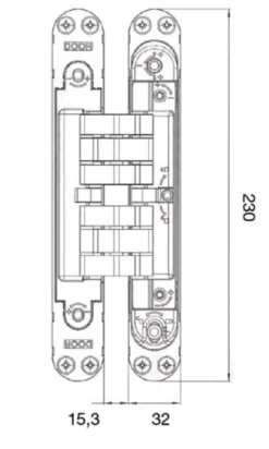 Bisagras KUBI-7 K-7200 con 7 pivotes regulable sobre 3 ejes de 200Kg. Apertura 180º