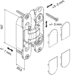 Bisagras KUBI-7 K-7120 con 7 pivotes regulable sobre 3 ejes de 120/140Kg. Apertura 180º