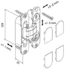 Bisagras KUBI-7 K-7080 con 7 pivotes regulable sobre 3 ejes de 80/100Kg. Apertura 180º