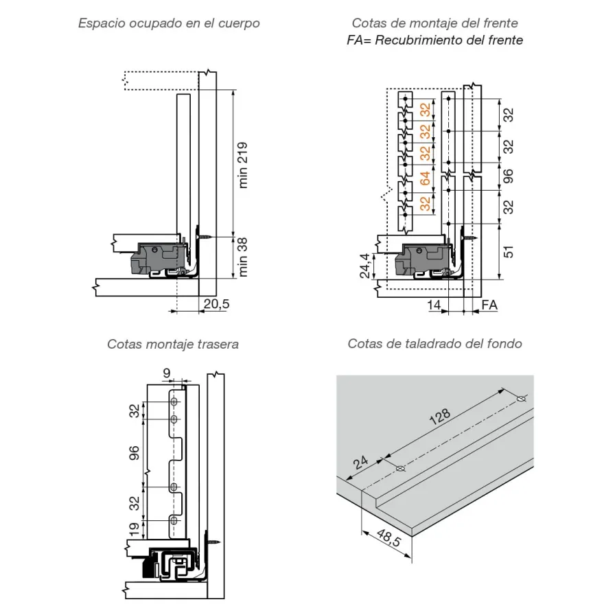 Blum cajones cocina Legrabox Pure altura F
