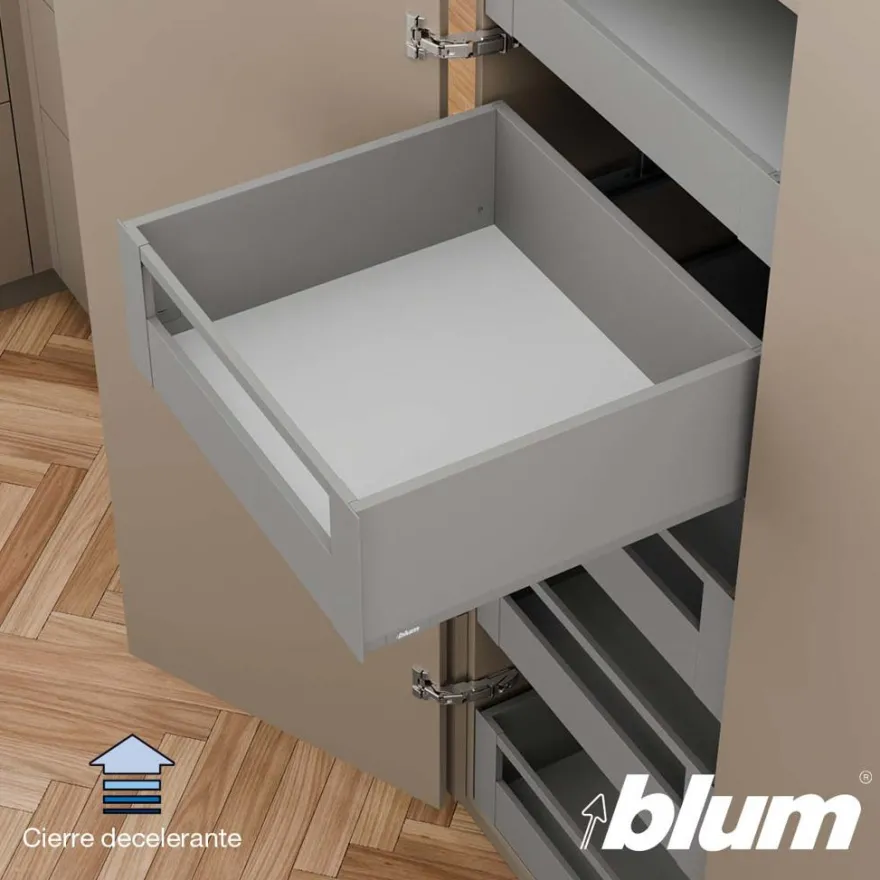 Blum MERIVOBOX – Perfil metálico E para cacerolero interior con tirador h=184 mm.