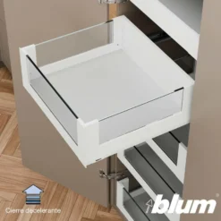Blum MERIVOBOX – Perfil metálico M para cacerolero interior con lateral y tirador de vidrio h=184 mm