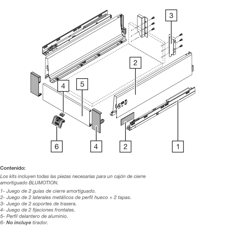 BLUM Tandembox Antaro - Kit completo cajón interior con cierre decelerante BLUMOTION - Perfil K=115,6 mm. - Máx. 30 Kg.