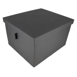 Caja de cuero alta para organización con tapa ANTRACITA