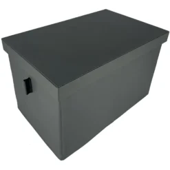Caja de cuero alta para organización con tapa ANTRACITA