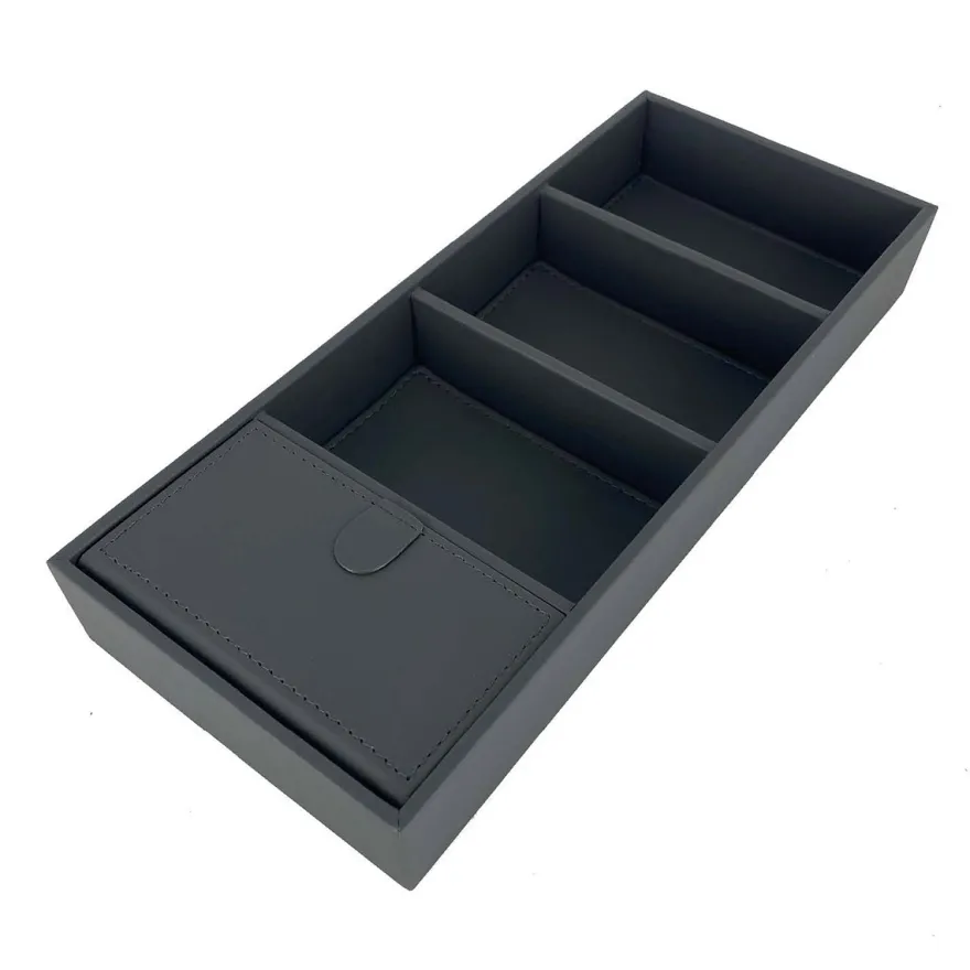 Caja de cuero con compartimentos y tapa para organizar ANTRACITA