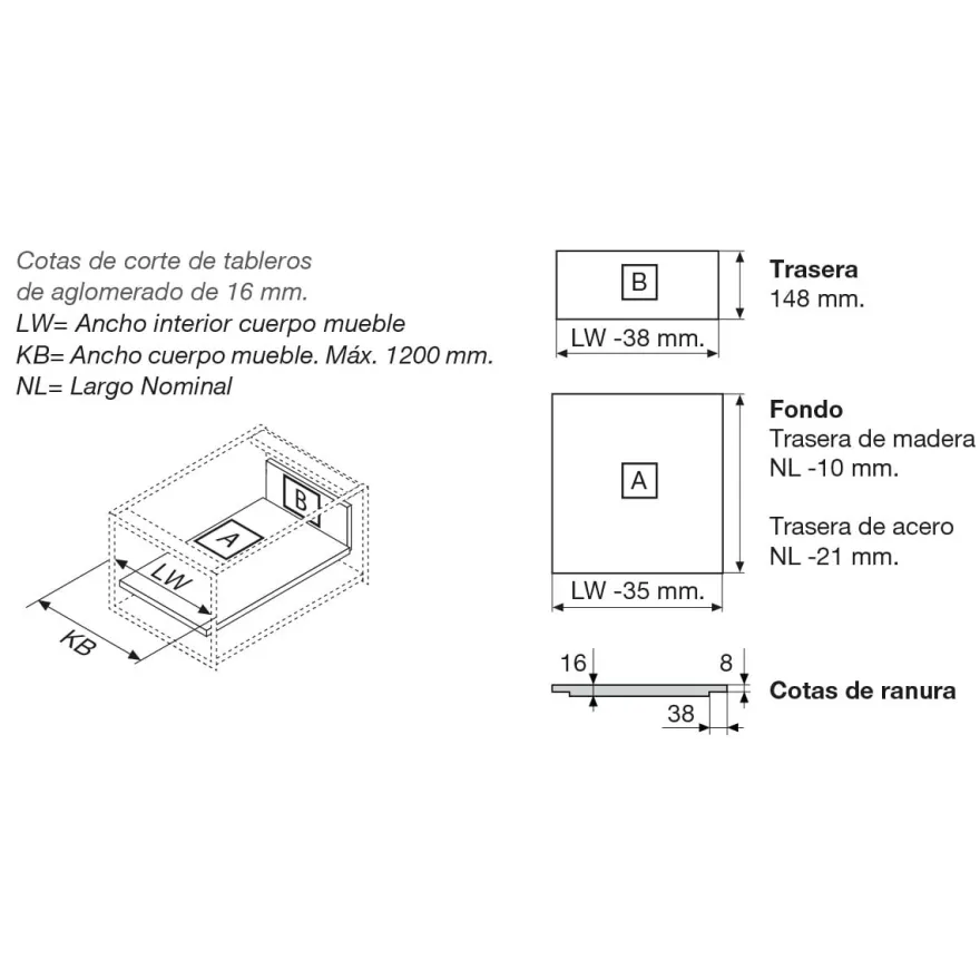 Cajón interior Blum Legrabox Free perfil C