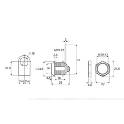 CAM LOCK S - Cerradura tipo buzón para vitrinas, con protector para cristal y antigiro embellecedor.