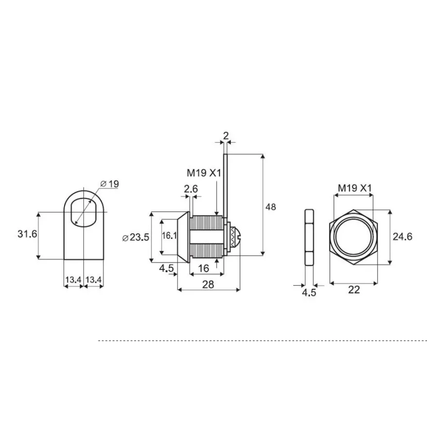 CAM LOCK S - Cerradura tipo buzón para vitrinas, con protector para cristal y antigiro embellecedor.