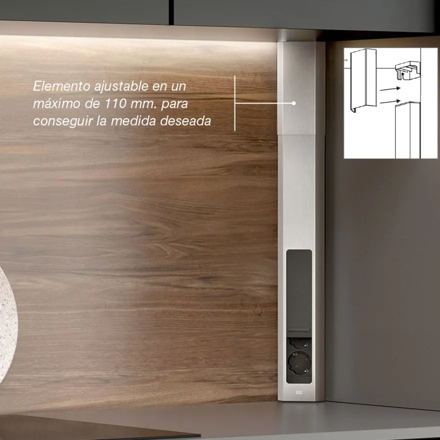 CASIA 2 - Regleta sobrepuesta ajustable para rincones con enchufes y USB