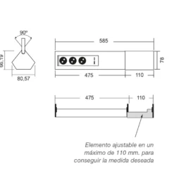 CASIA 2 - Regleta sobrepuesta ajustable para rincones con enchufes y USB