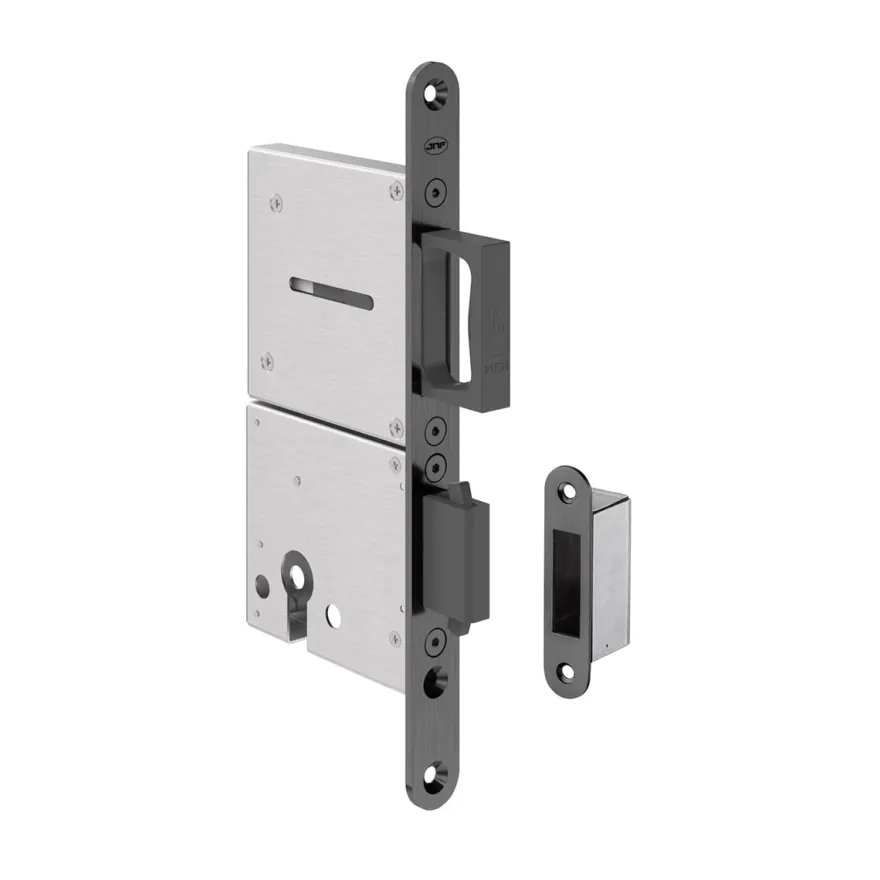 Cerradura de doble gancho, tirador retráctil y llave para puerta corredera