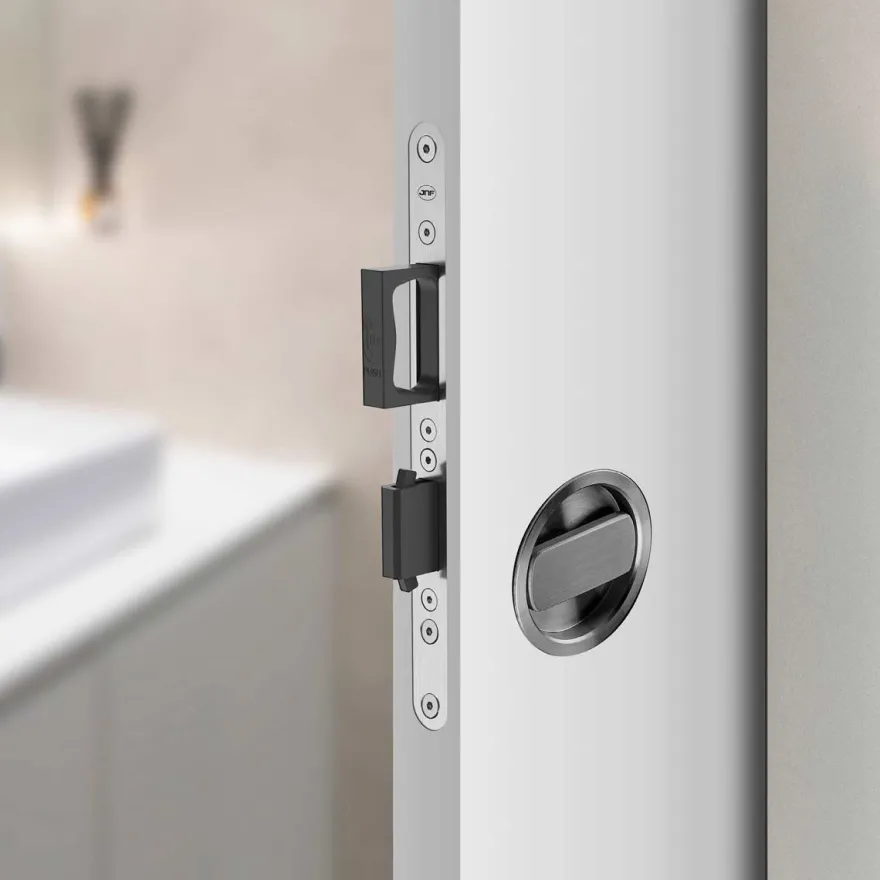 Cerradura de doble gancho, tirador retráctil y llave para puerta corredera