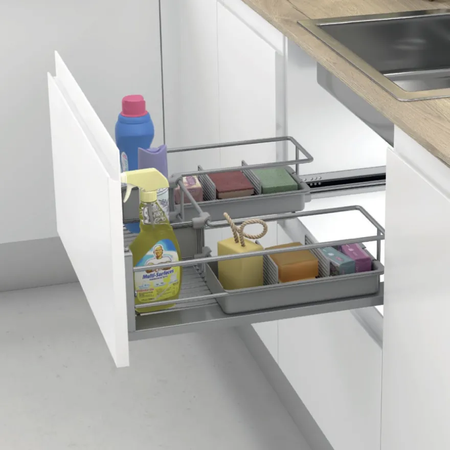 Cesta multiuso de alambre bajo fregadero accesorios de limpieza para frentes