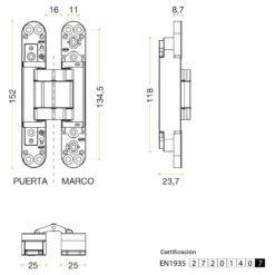 COPLAN 150 - Bisagra oculta JNF hasta 80 Kg. 120º y protección RF