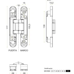 COPLAN 175 - Bisagra oculta JNF hasta 120 Kg. 120º y protección RF