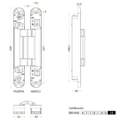 COPLAN 245 - Bisagra oculta JNF hasta 190 Kg. 120º y protección RF