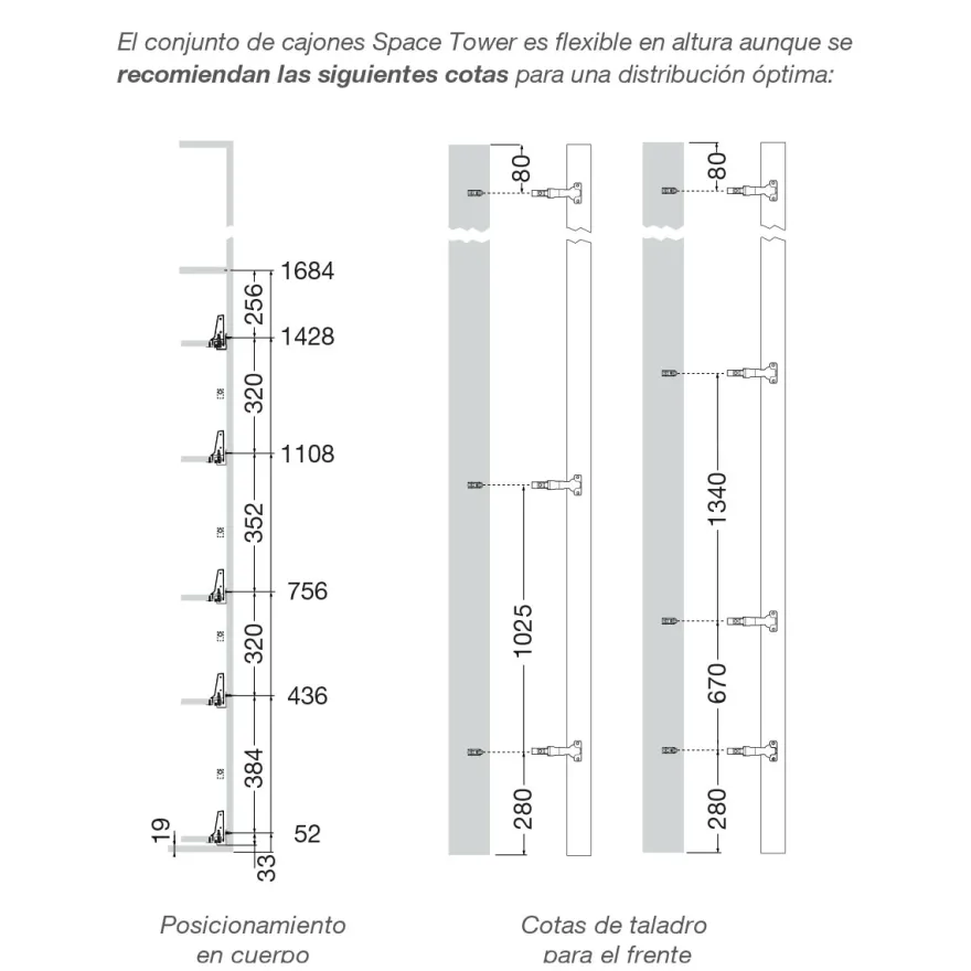 Despensero Blum SPACE TOWER - Jgo. de 5 cajones interiores Tandembox Antaro con cierre decelerante