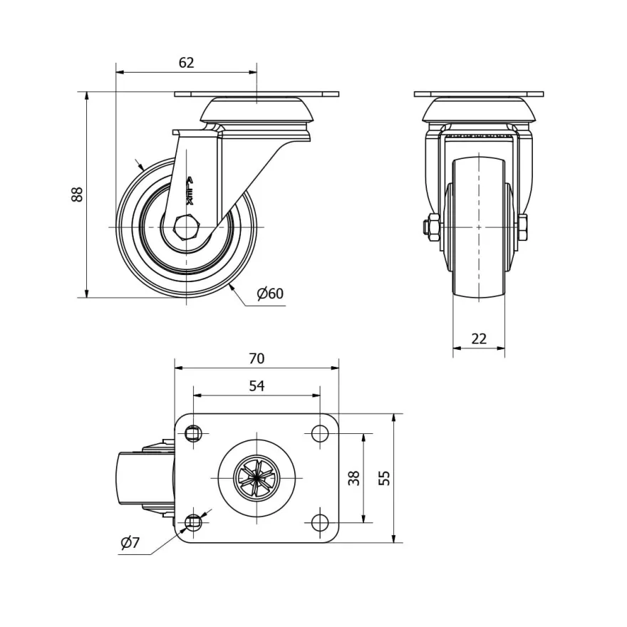 DORTMUND INOX 304 - Rueda de horquilla con o sin freno