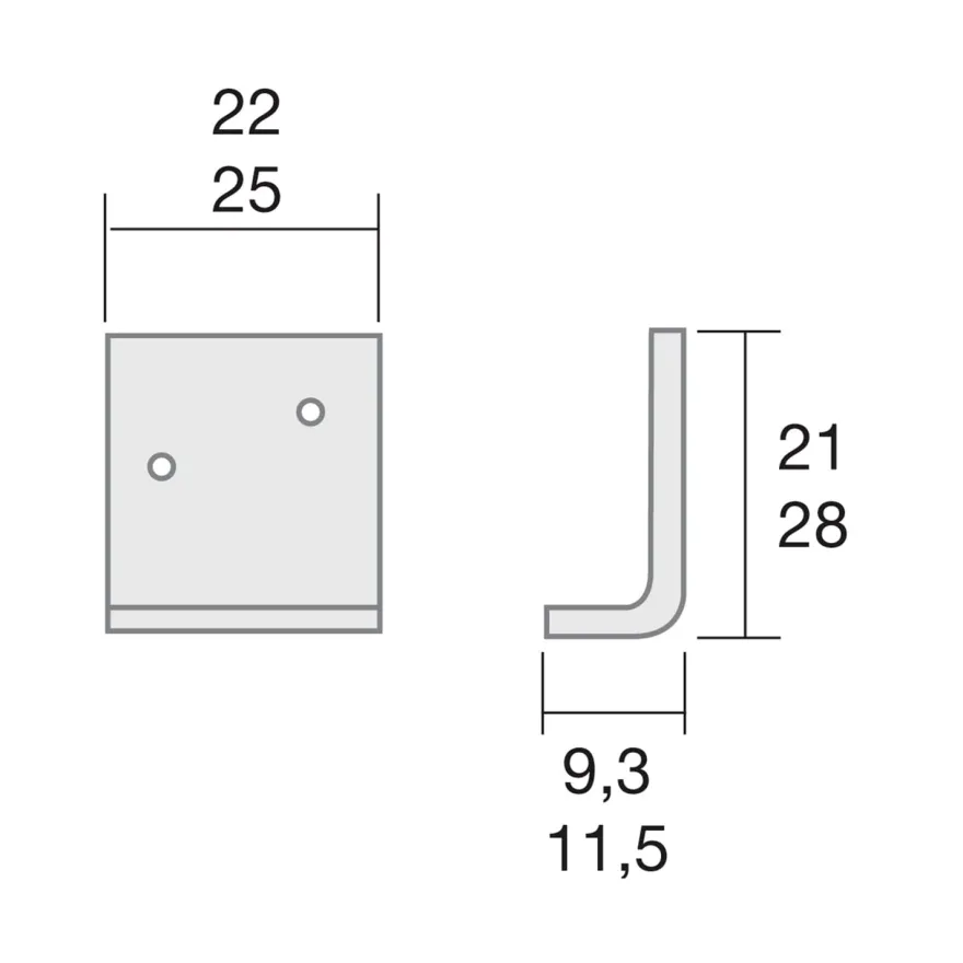 Escuadra de 9,3 y 11,5 mm para el mueble