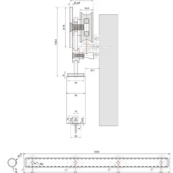 FABIO - Kit accesorios + barra de 2 mts. para puertas correderas de madera de 1 metro hasta 120 Kg.