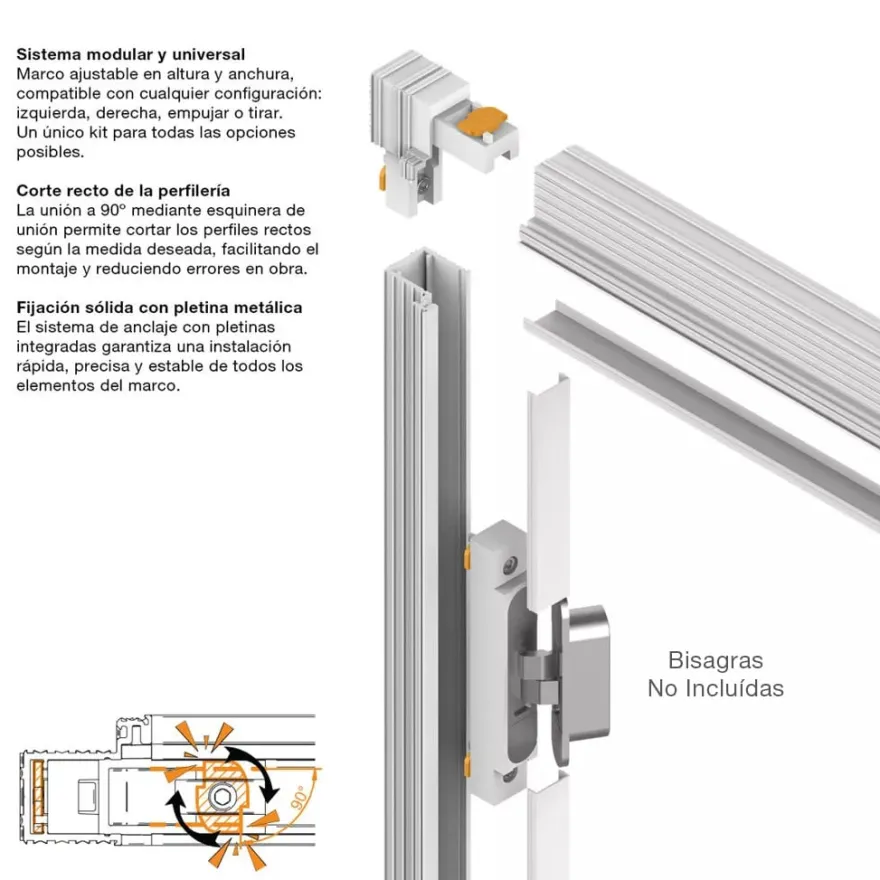 FILOMODULAR - Marco invisible modular para puertas filomuro batientes