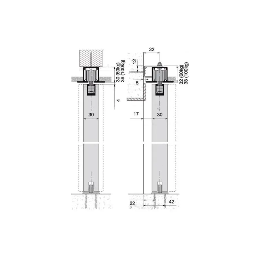 Guía oculta para puertas correderas Klein LITE TOP 60