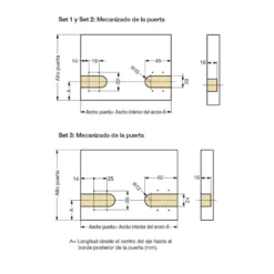 HGJHM - Set de bisagras 105º para abatible con cierre amortiguado Sugatsune