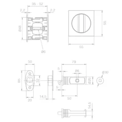 HOOKY ZERO Cuadrado - Kit de Cerradura + Muletilla + Dedal para puertas correderas
