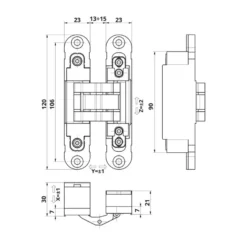 IN230 - Bisagra oculta ajustable para puertas enrasadas de 60 Kg. Apertura 180º