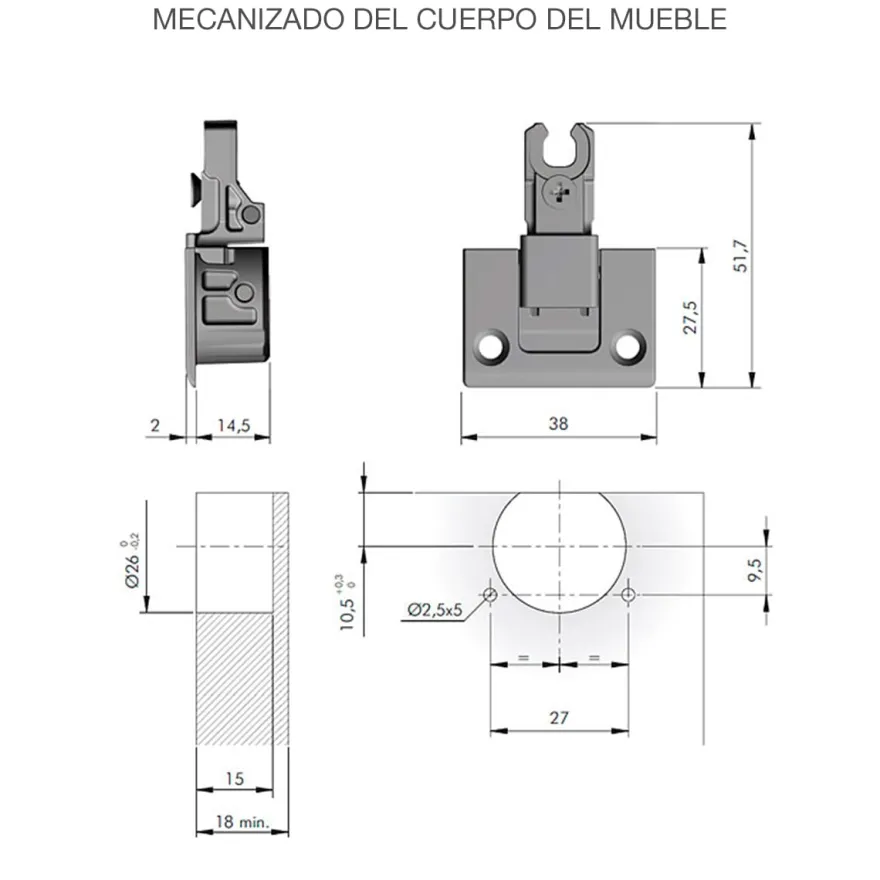 KIMANA - Bisagra mueble par puertas ascendente o descendente