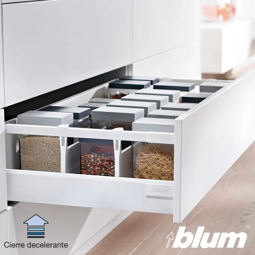 Kit completo cajón cacerolero BLUM Tandembox Antaro con cierre decelerante BLUMOTION - Perfil M=83,6 mm. Trasera D - Máx. 30/50/65 Kg.